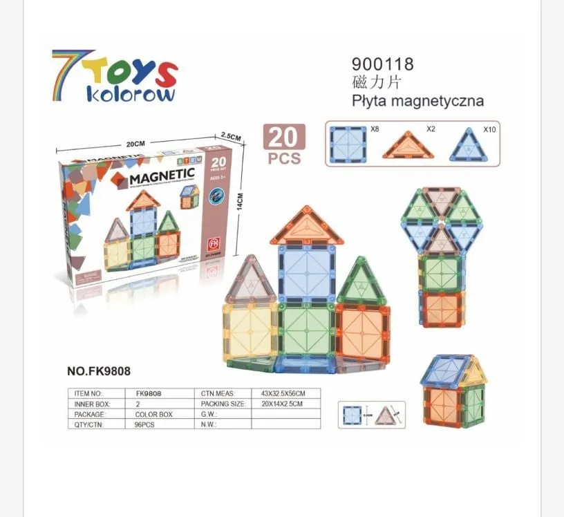 Klocki Magnetyczne 20 PCS Kolorowe 7 Toys
