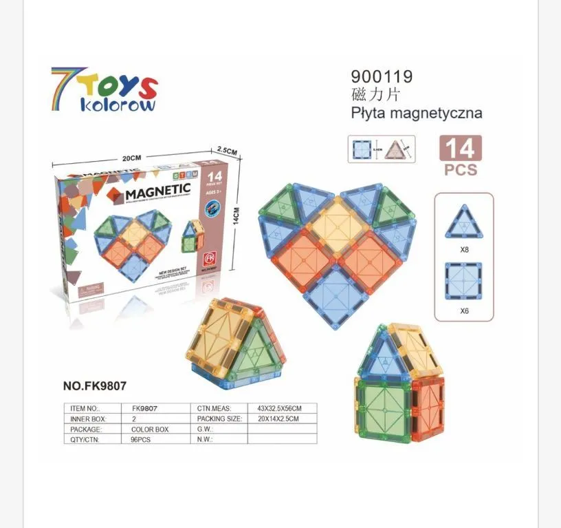 Klocki Magnetyczne 7 Kolorów 14 szt