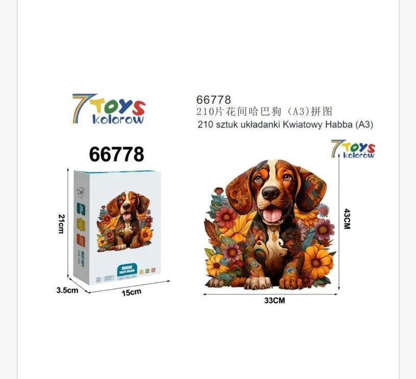 Puzzle 210 elementów pies beagle kwiatowy 7Toys