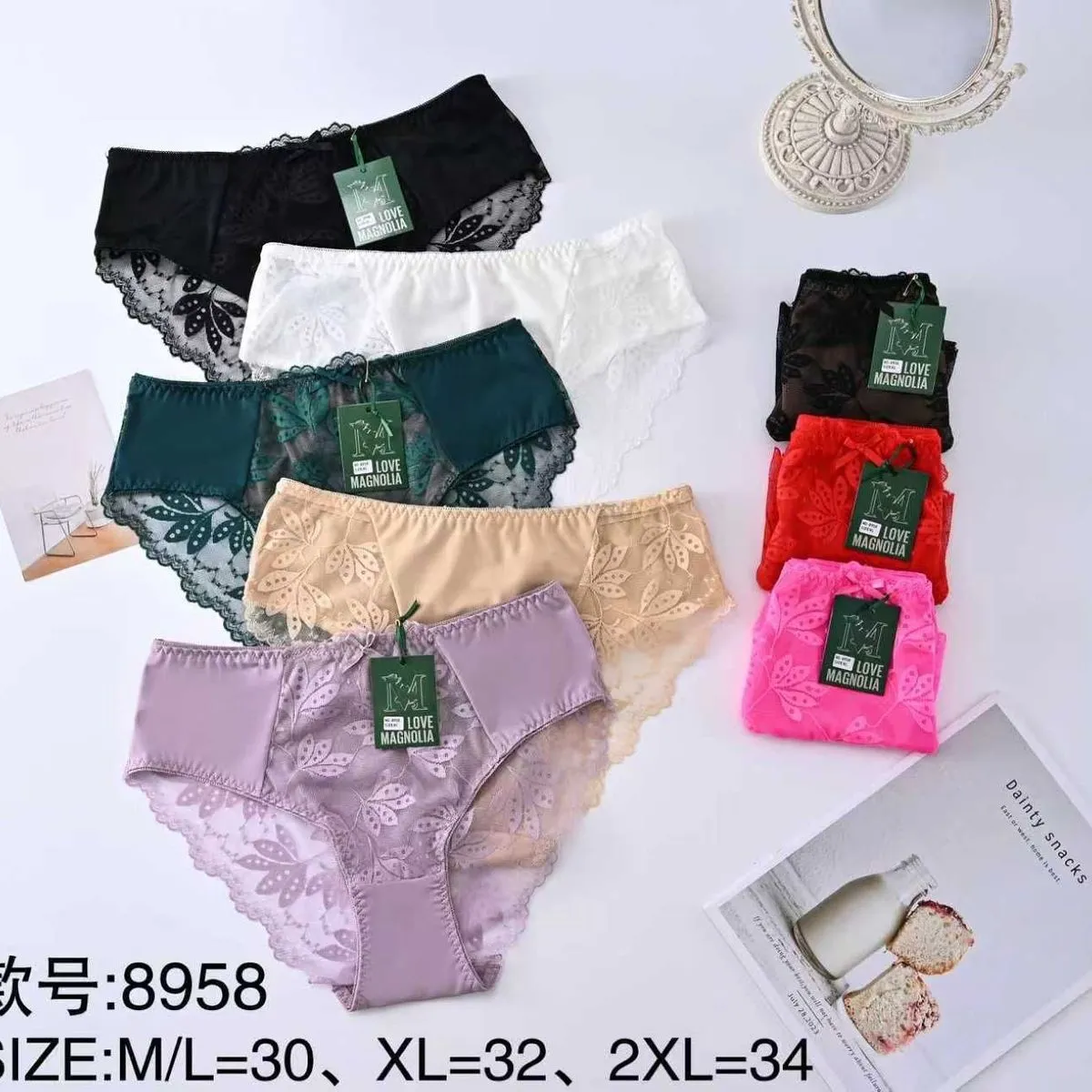 Majtki damskie koronkowe M/L-30, XL-32, 2XL-34, 8 szt
