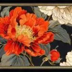 Dywan 60*90cm peonie czerwone białe na czarnym tle