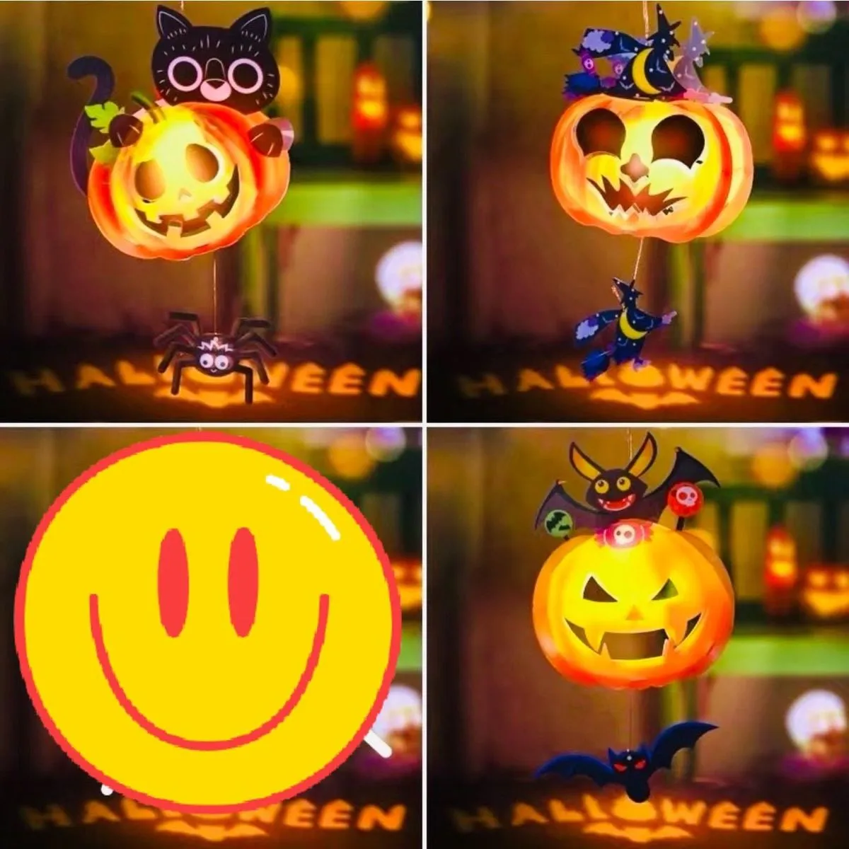 Lampki Halloween z dyniami, pająkami i nietoperzami