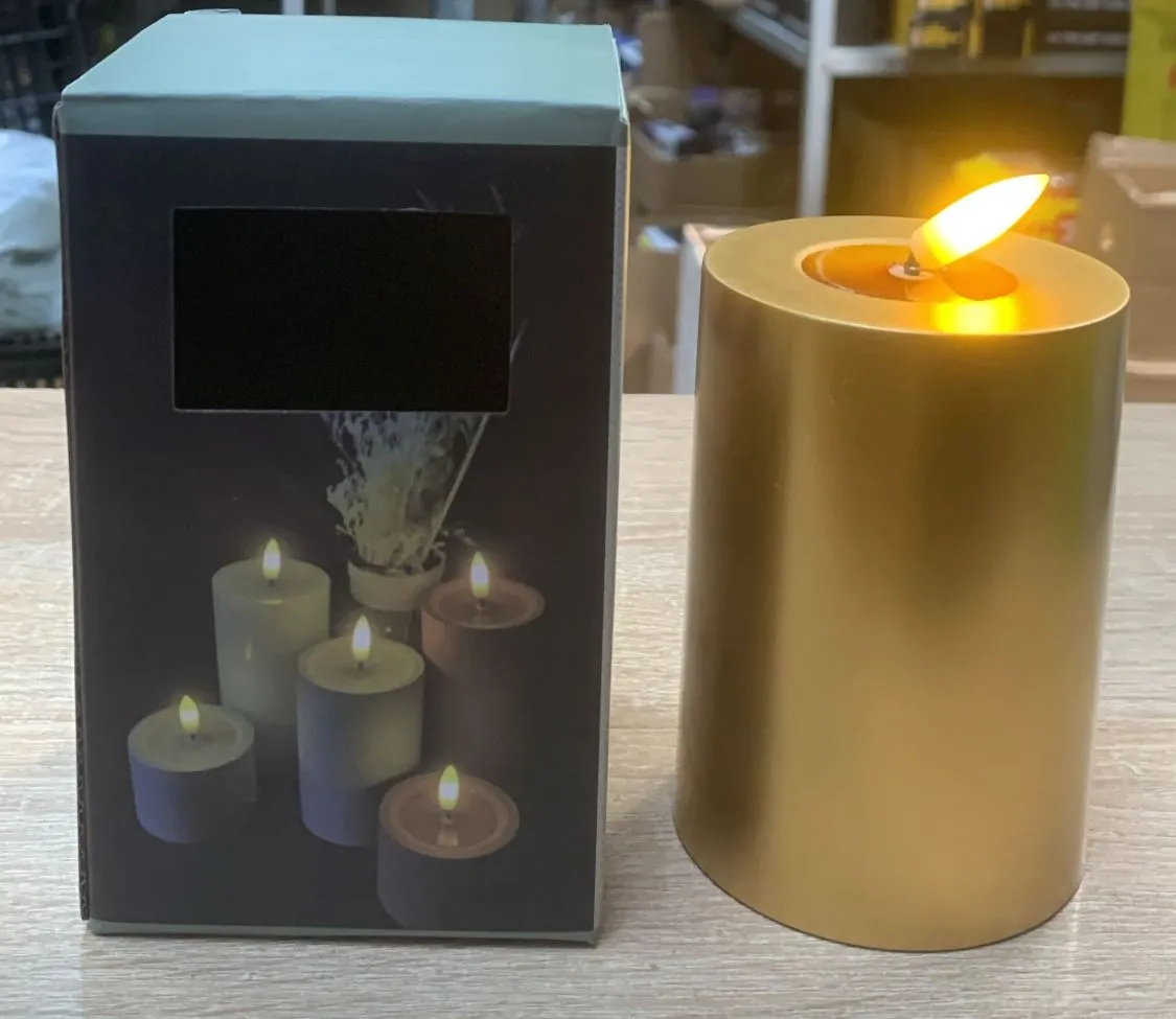 Świeca LED 7x10cm złoty metaliczny płomień
