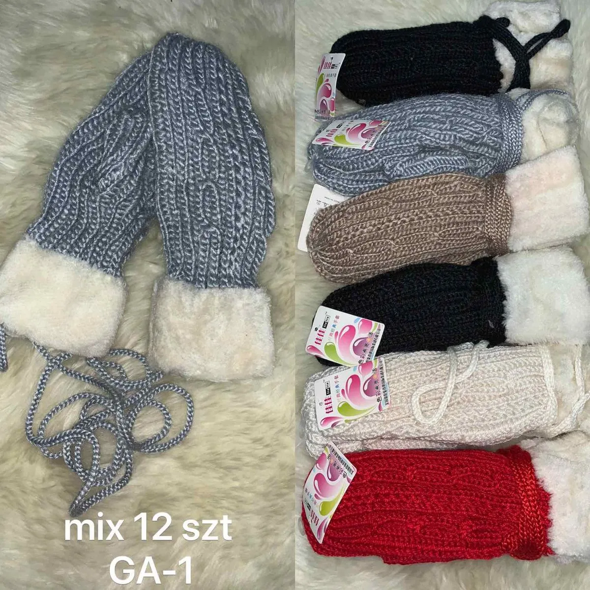 Rękawiczki damskie na podszewce mix 12 szt GA-1