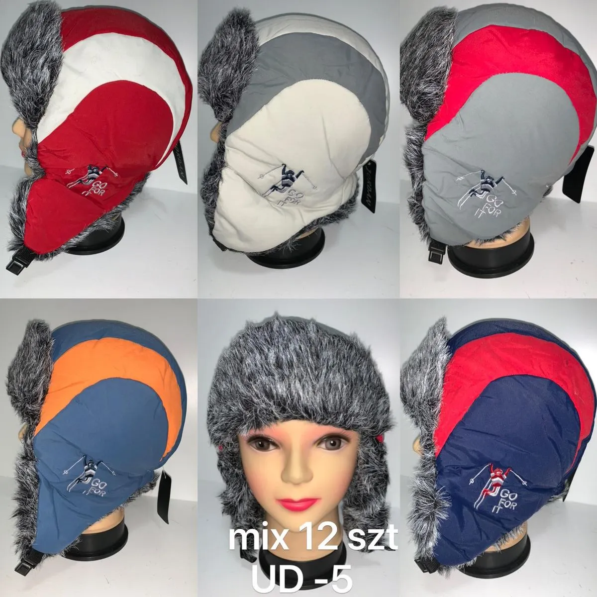 Czapki damskie zimowe z futerkiem mix 12 szt UD-5