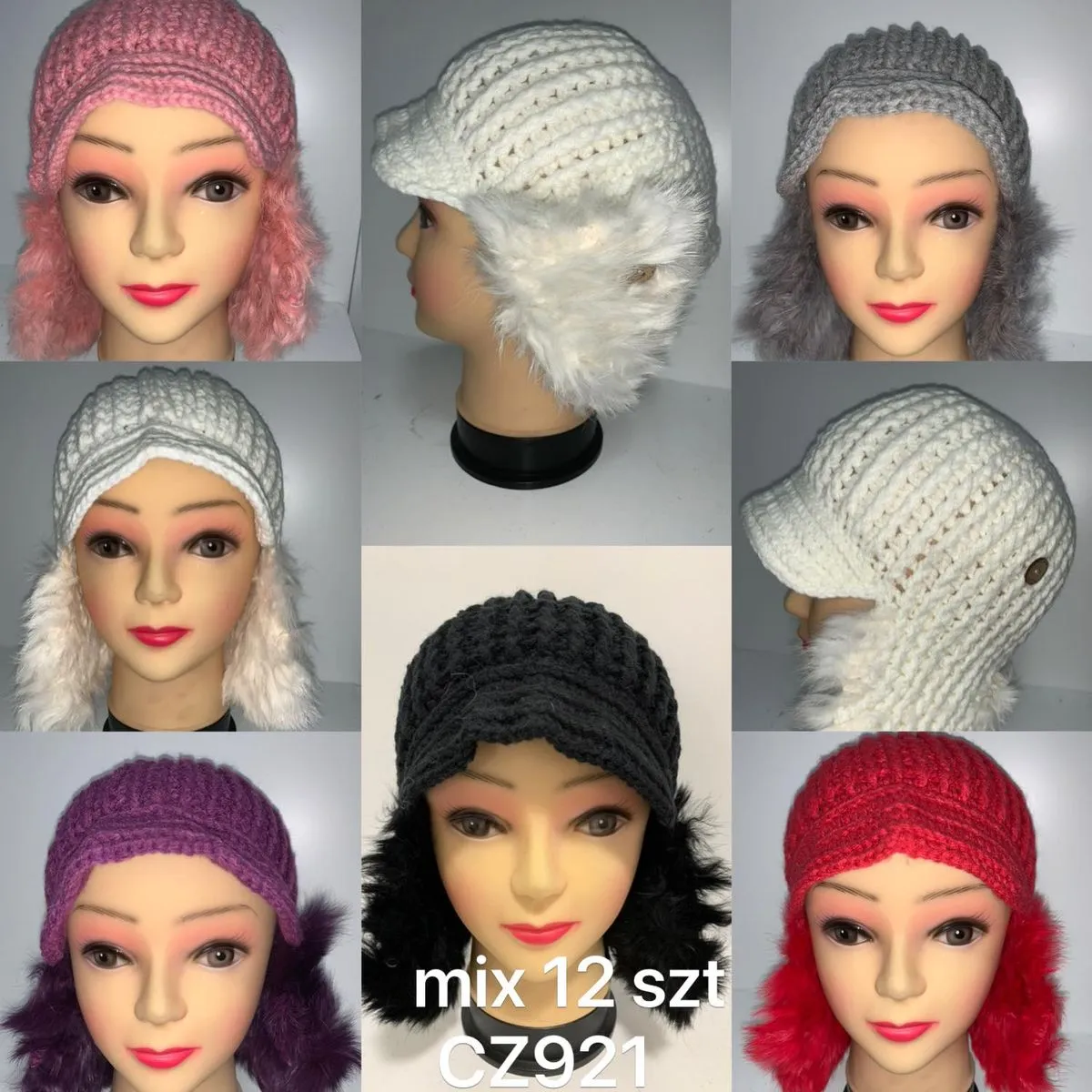 Czapki damskie dzianinowe mix 12 szt CZ921