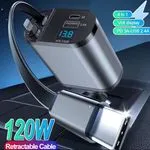 Ładowarka Samochodowa 120W 4in1 z Retrakcyjnym Kablem