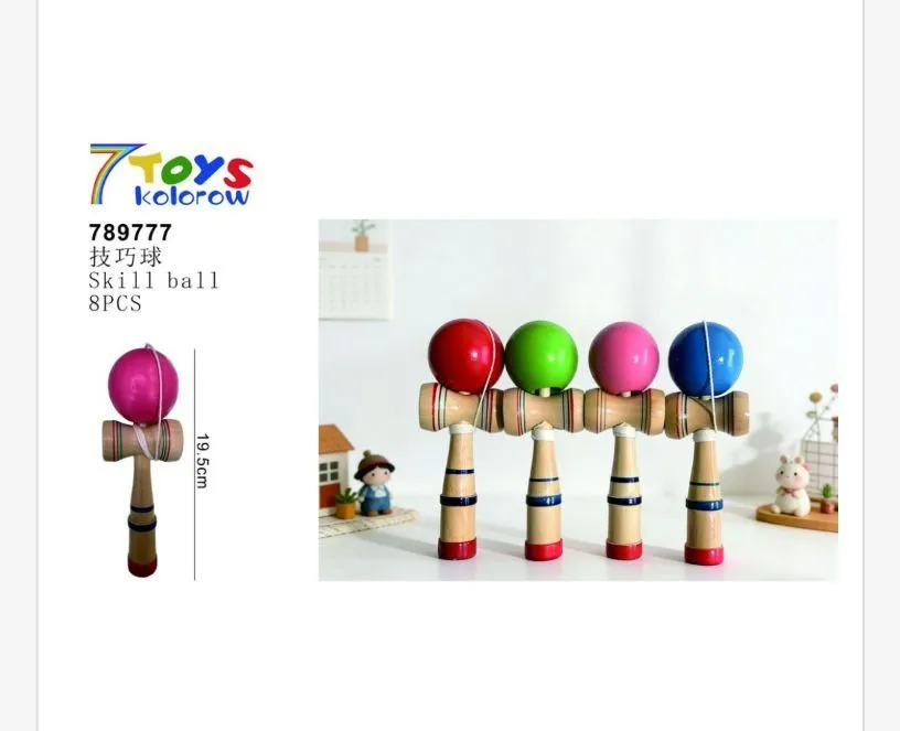 Zabawki Drewniane Kendama Kolorowe 15 cm 8 szt