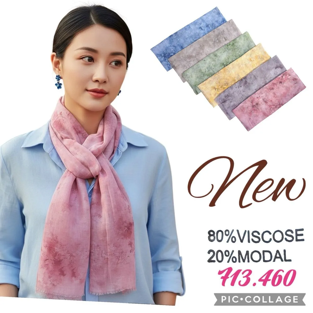 Szaliki damskie viscose modal 80/20, 5 kolorów, 143x46 cm