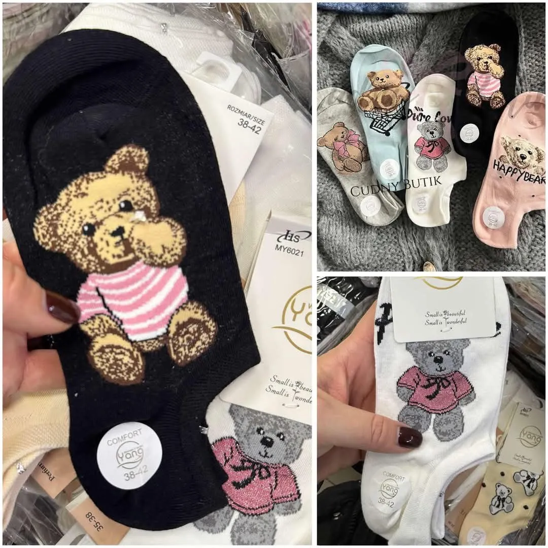 Skarpetki damskie z misiem teddy, rozmiar 38-42, 40 szt