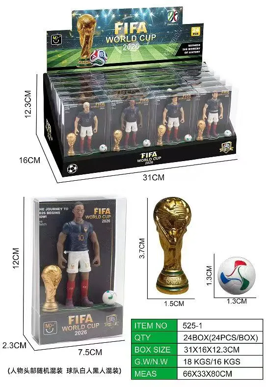 Figurki piłkarzy FIFA World Cup 2022 z trofeum i piłką