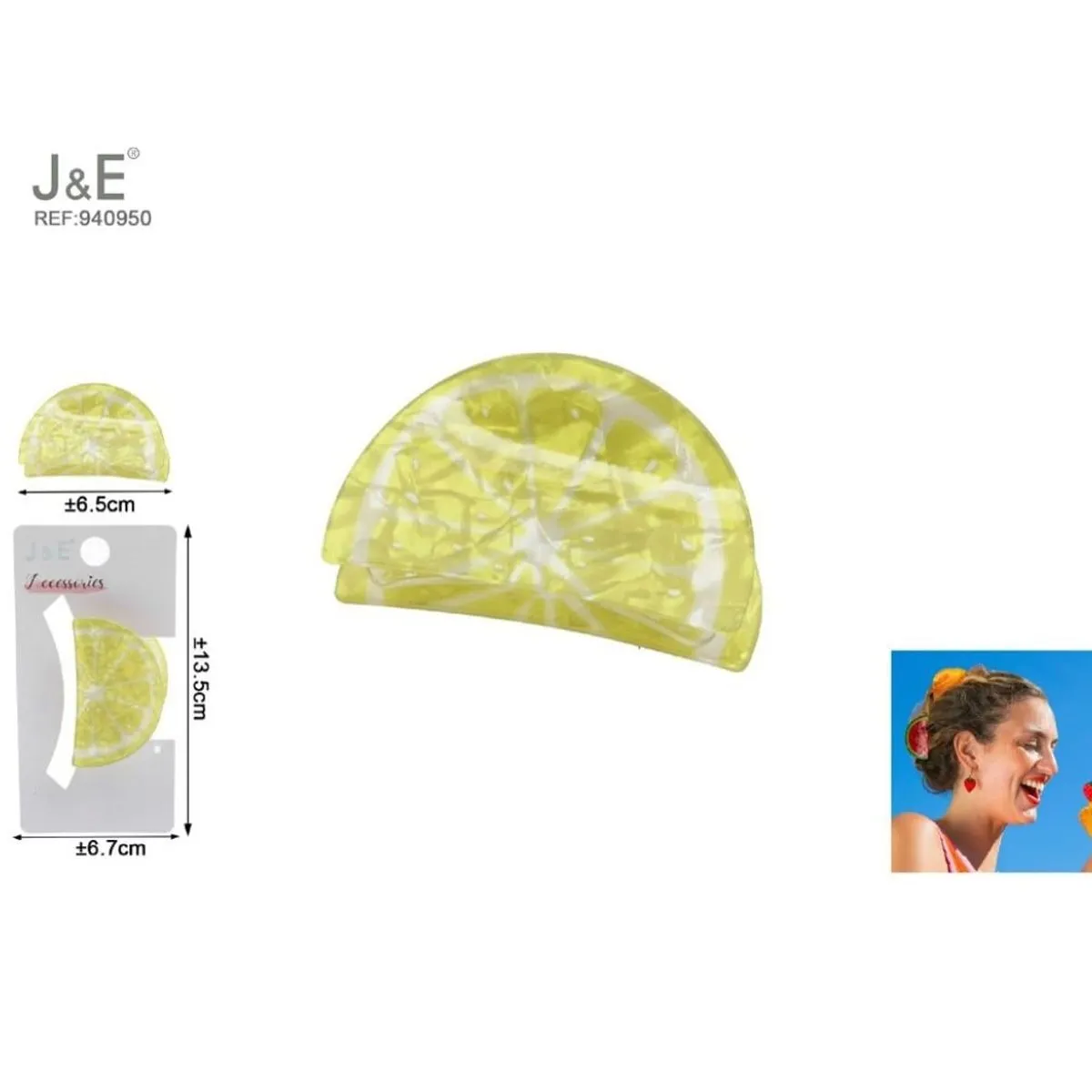 Klamra do włosów cytryna 6,5cm J&E żółta REF-40860