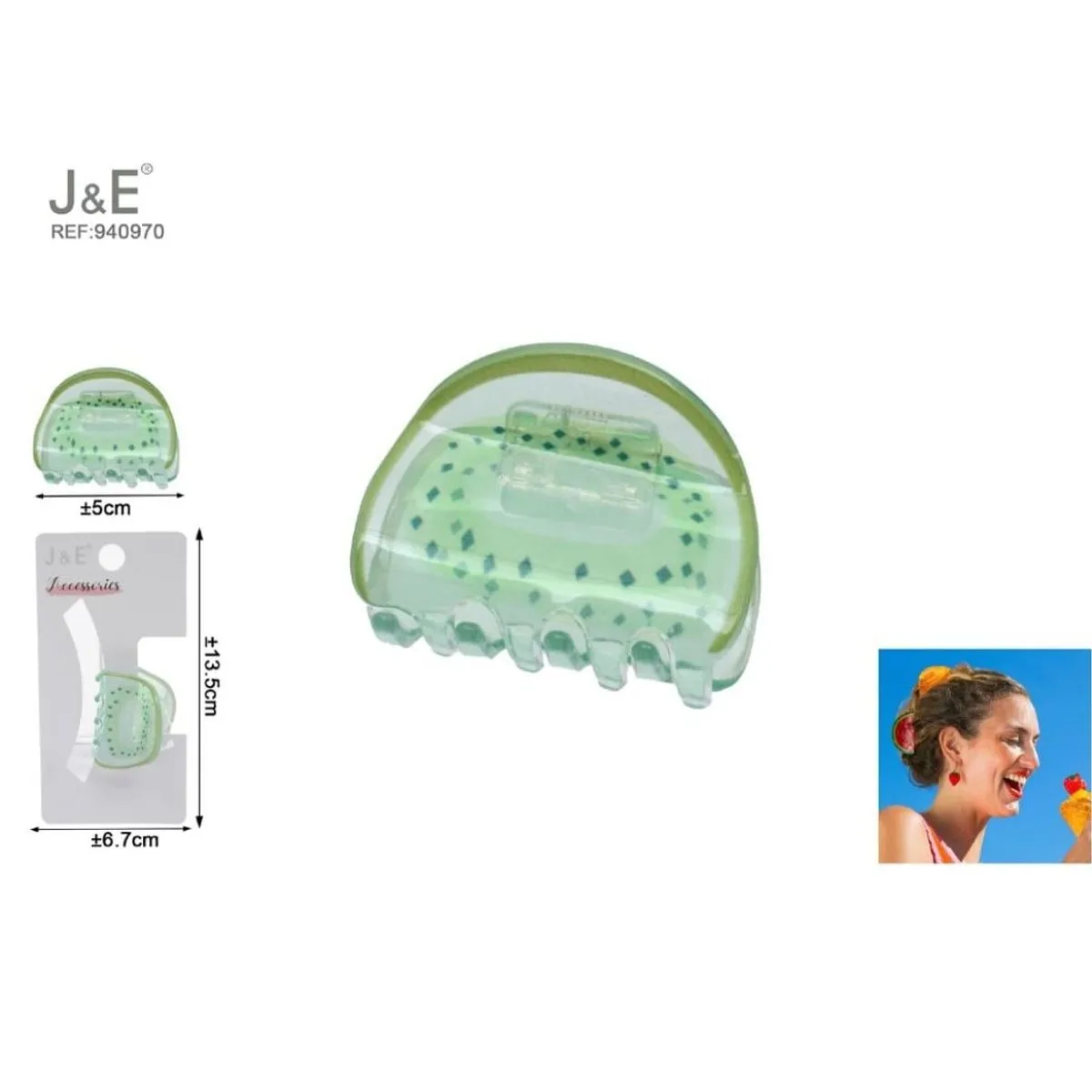 Klamra do włosów J&E Kiwi 5cm zielona transparentna