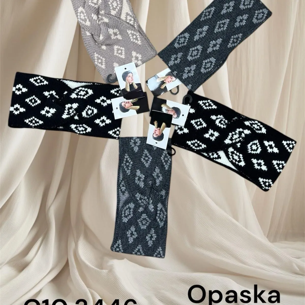 Rękawiczki damskie wzór etniczny szary/czarny C10,3446