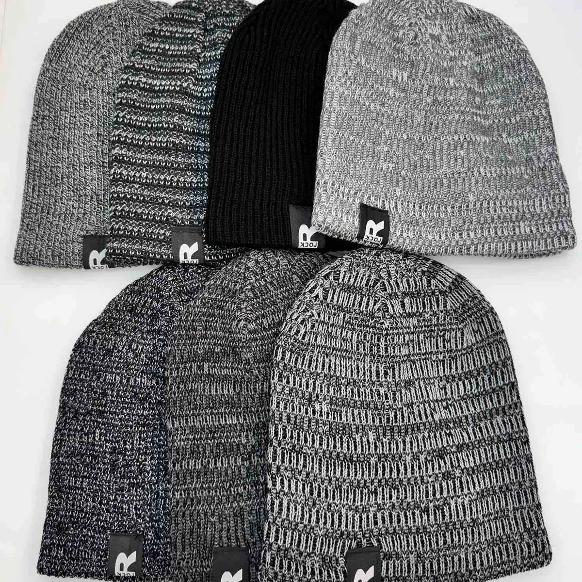 Czapki męskie beanie melanż szary/czarny, 12 szt