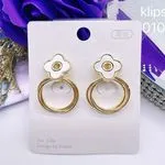 Kolczyki damskie Ear Clip kwiatowe złote białe