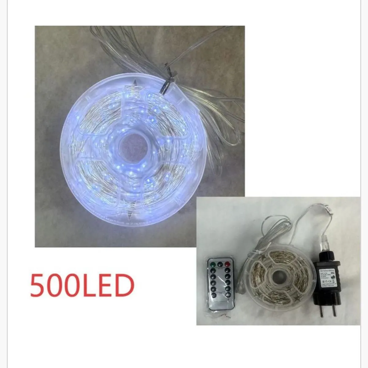 Lampka 500LED niebieska z pilotem i zasilaczem
