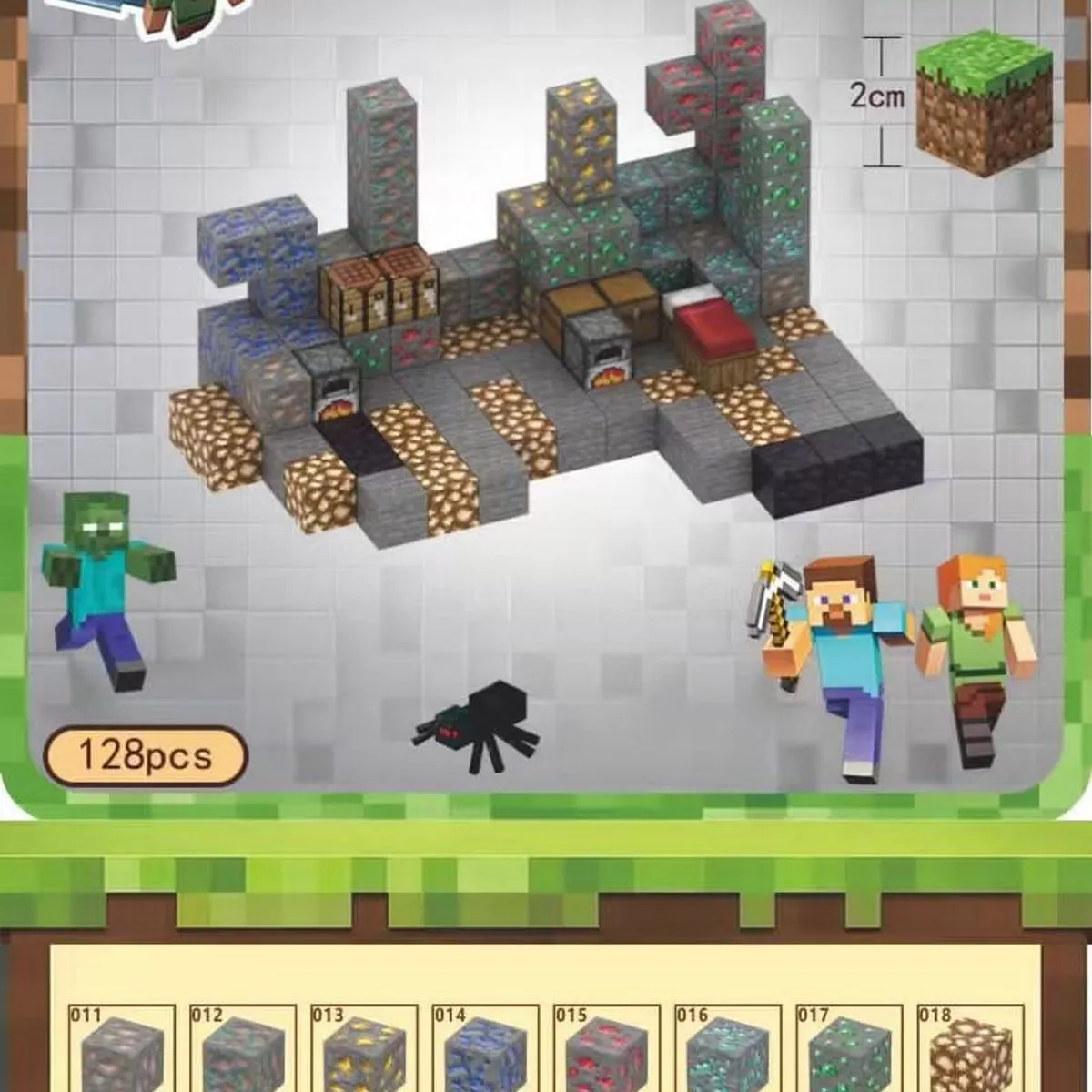 Zabawki Klocki Magnetyczne Minecraft 128 pcs