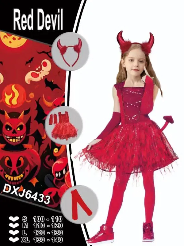 Strój Red Devil dla dziewczynki rozmiary S-L