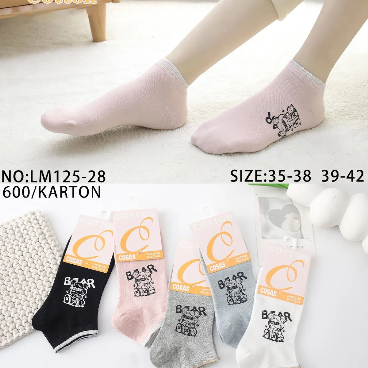 Skarpetki damskie COSASAS Cotton z misiem, NO:LJ125-28