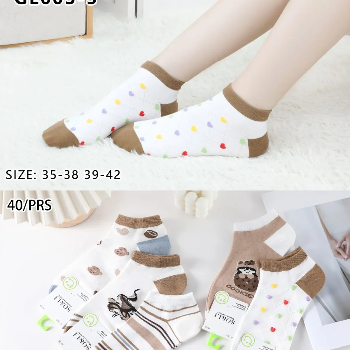 Skarpetki damskie SO&LI GL603-3 z nadrukami, roz. 35-42