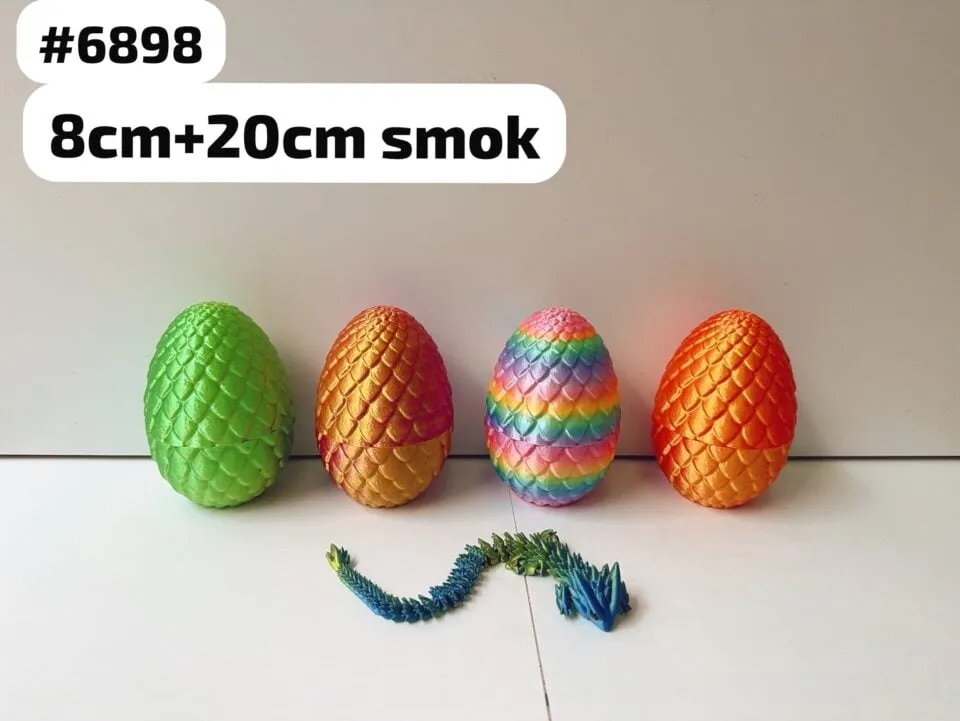 Jajko Smok 3D 8cm z ruchomym smokiem 20cm - 12 szt.