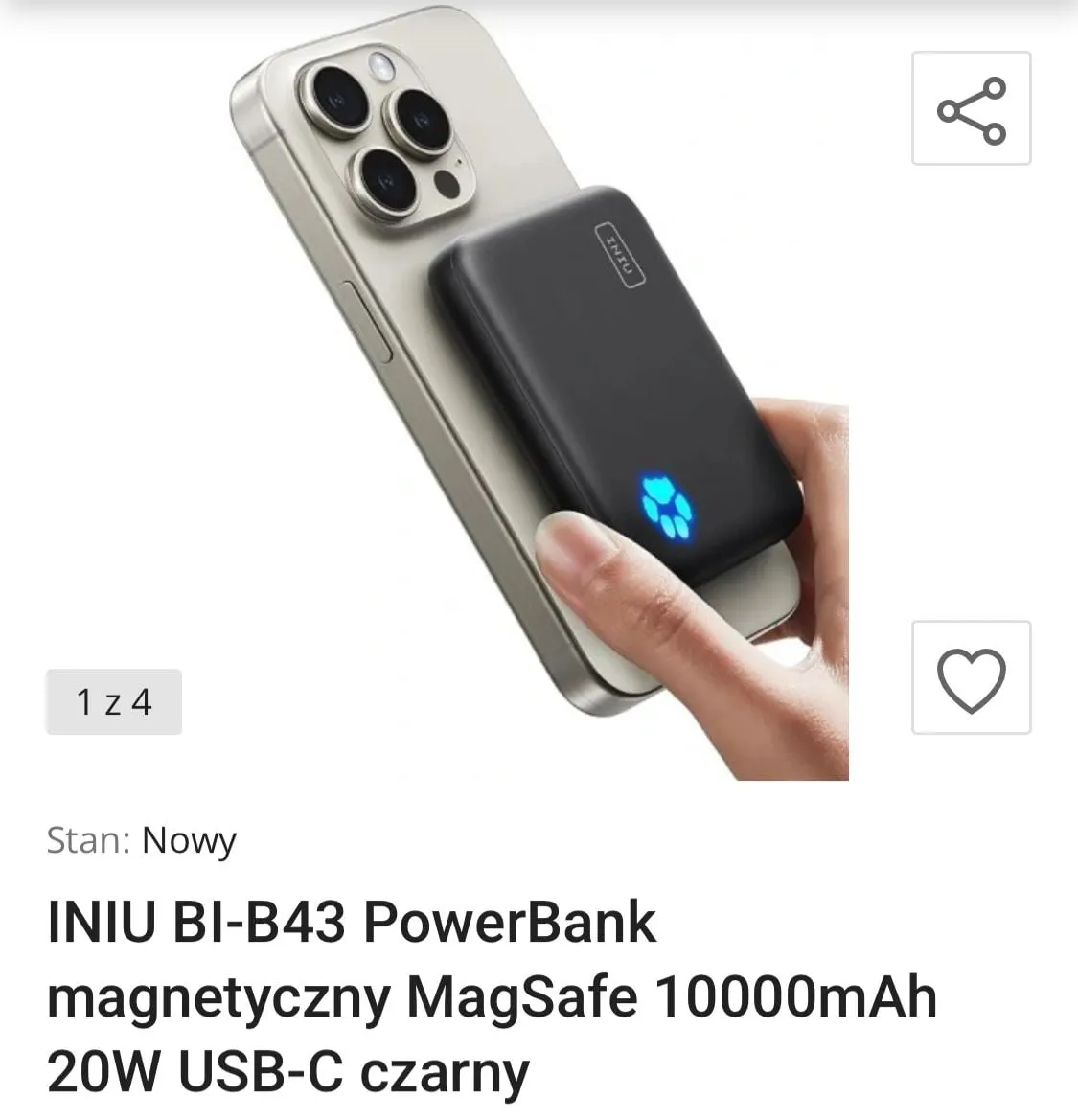 Power Bank Magnetyczny INIU B43 10000mAh MagSafe 20W USB-C Czarny