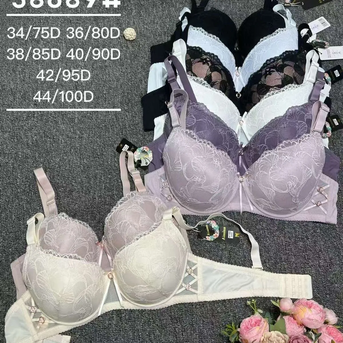 Biustonosze damskie koronkowe 34/75D-44/100D różne kolory