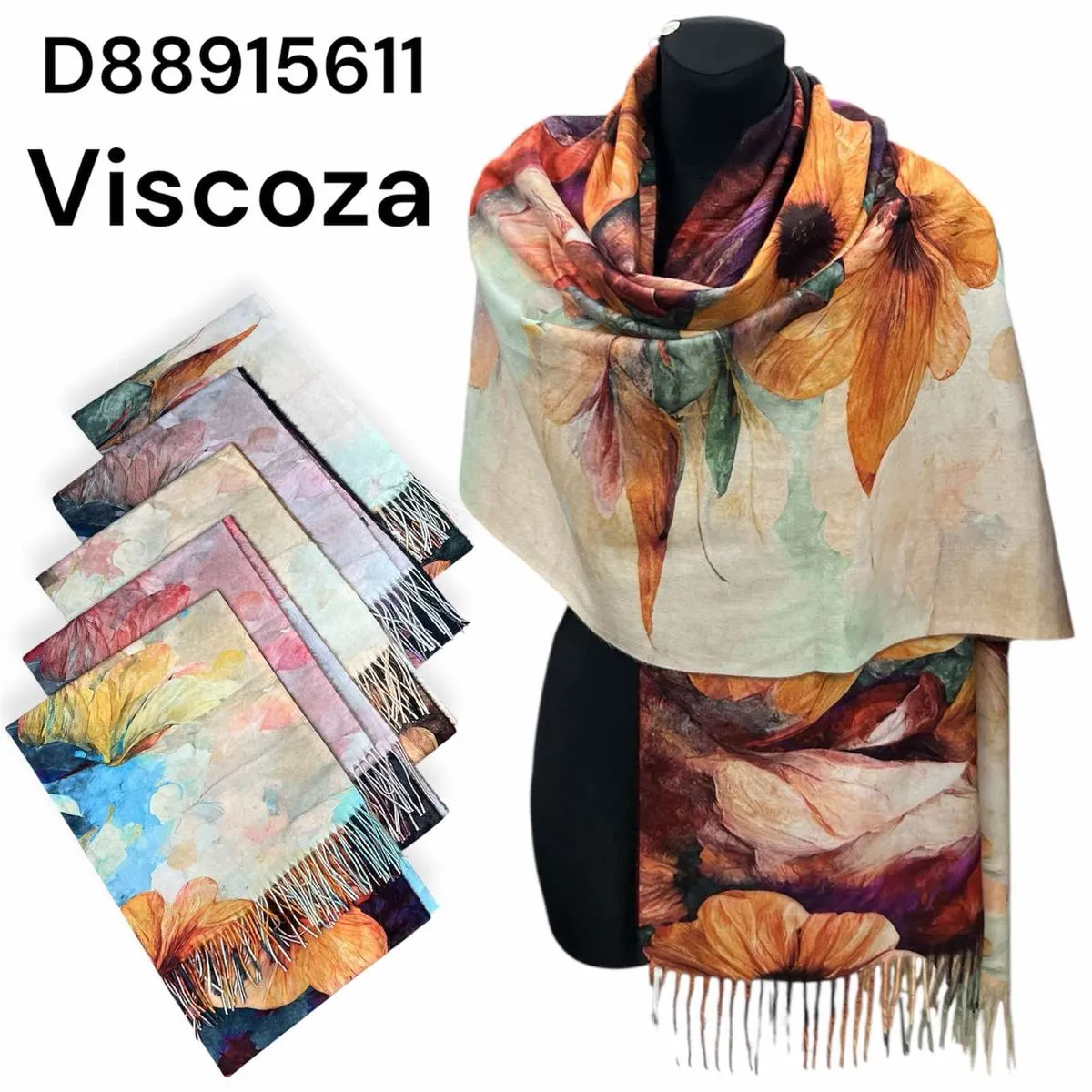 Chusty Viscocozaza damskie kwiatowe wzory