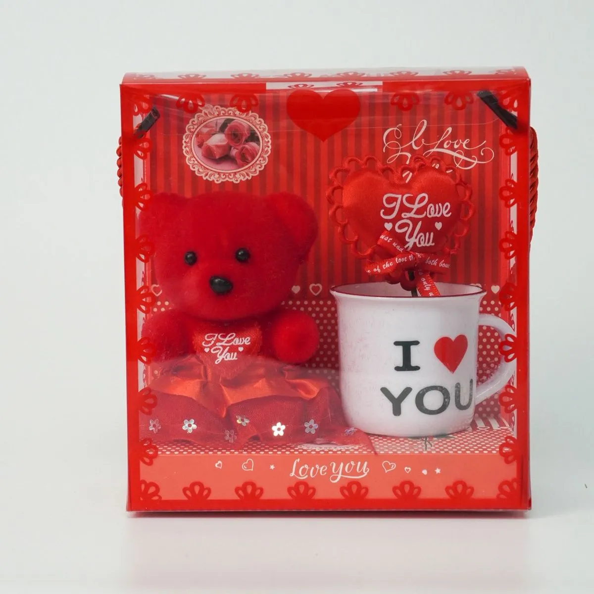 Pudełko Prezent Walentynki z Misiem i Kubkiem I Love You