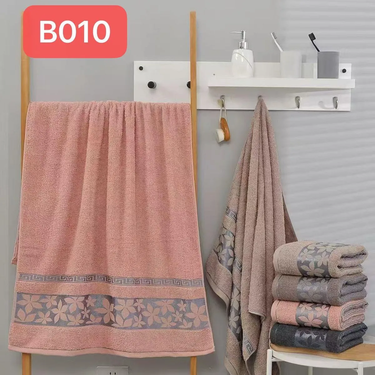 Ręczniki Bawełna 70/140 B010 Kolor Różowy i Szary