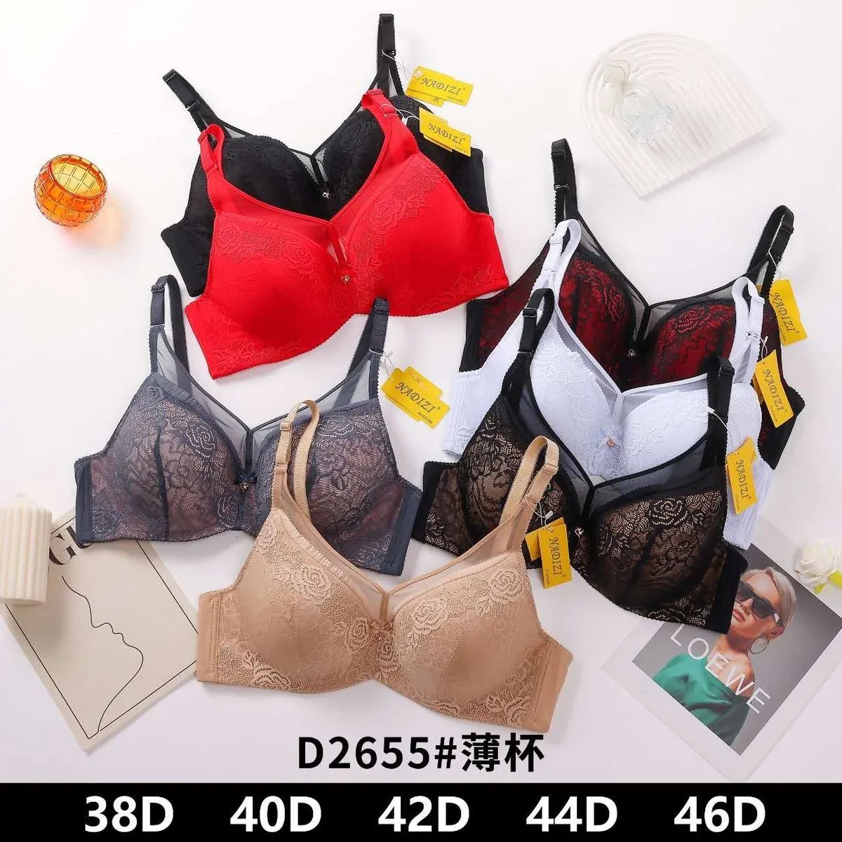 Biustonosz damski D2655 koronka 38D-46D czarny czerwony beżowy