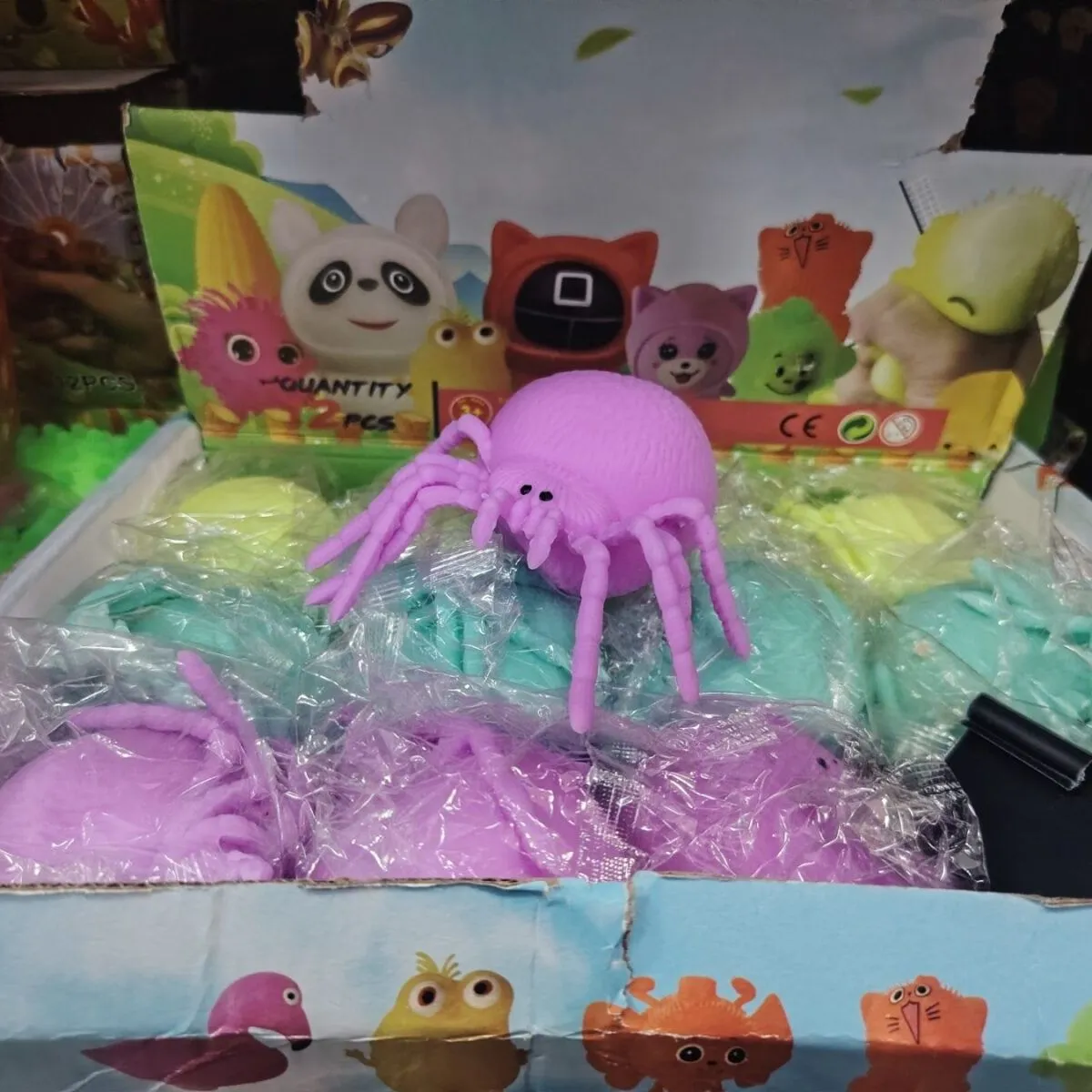 Gniotki pająki Squeeze Toys fioletowe i miętowe