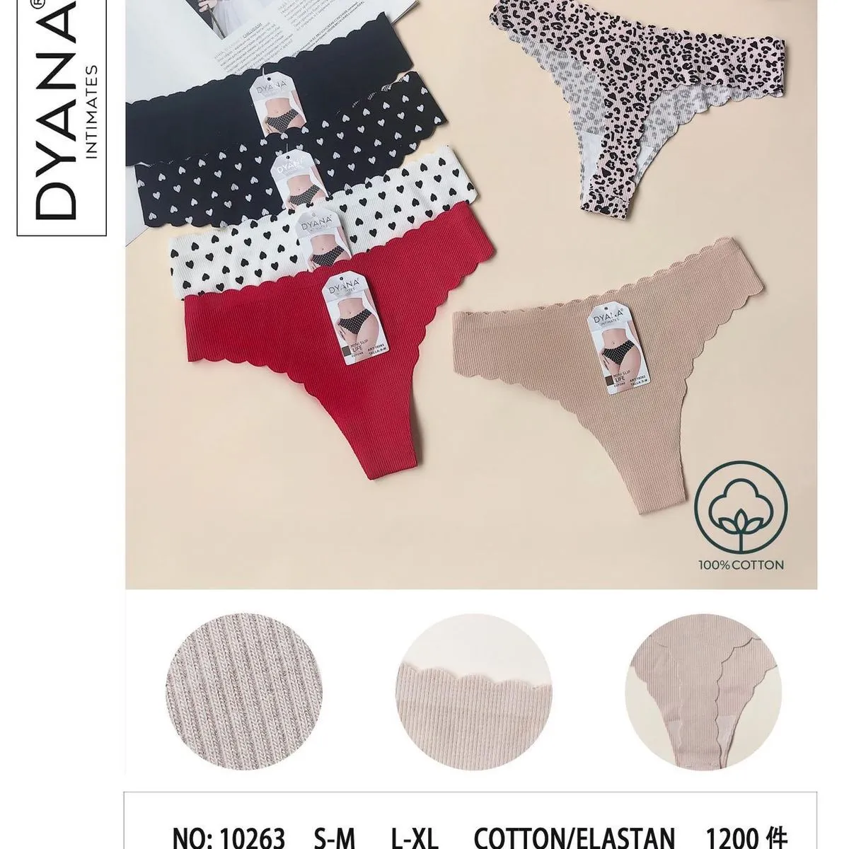 Majtki damskie DYNAS 100% bawełna S-L, NO-10263, 24 szt