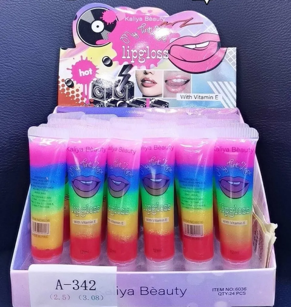 Lip Gloss Kaliya Beauty z Wit E Tęczowe 12ml 24szt
