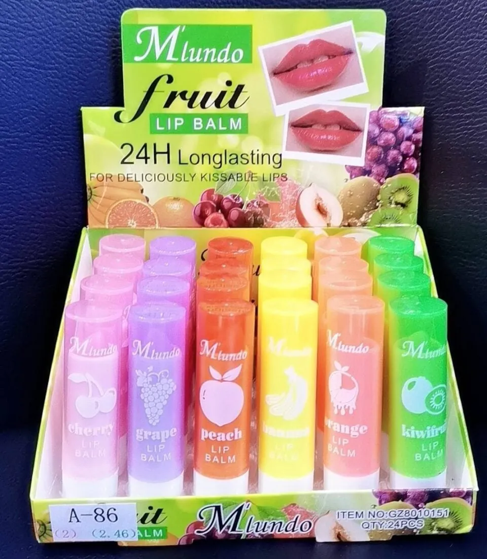 Balsam do ust M'lundo Fruit Lip Balm 24h, owocowy zestaw 24 szt.