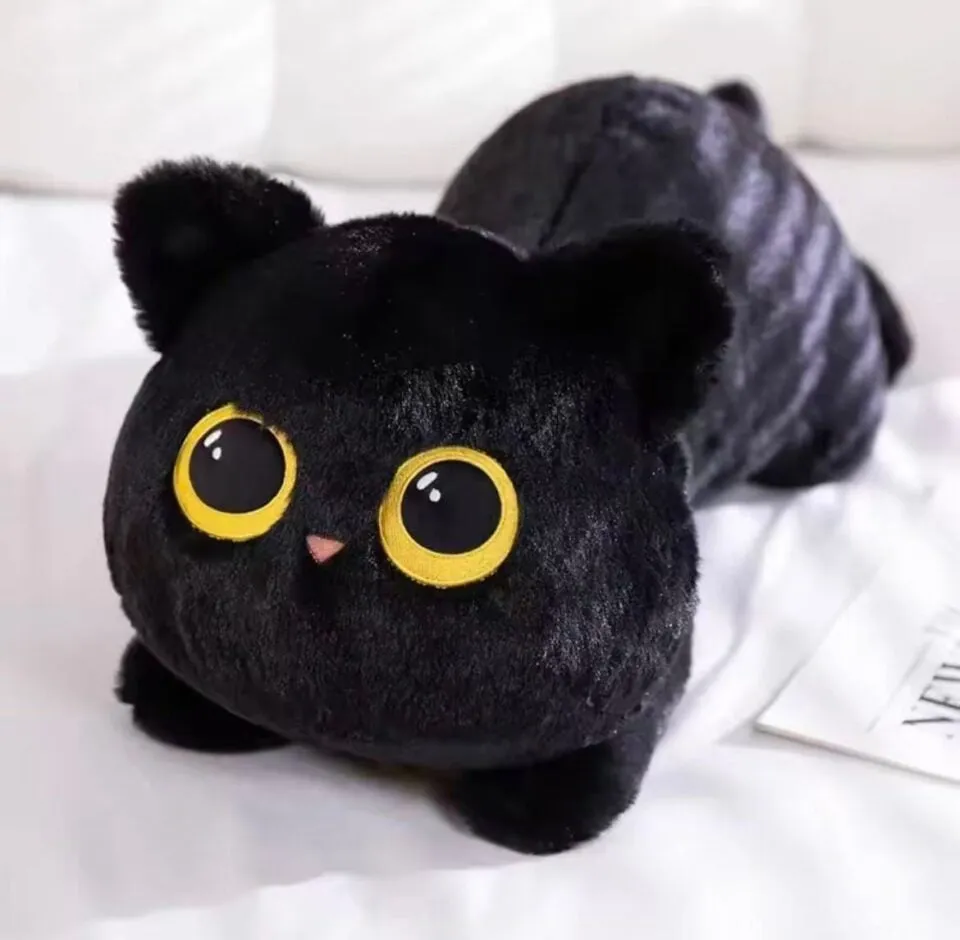 Maskotka Pluszowa Czarny Kot 50cm - Poduszka z Żółtymi Oczami