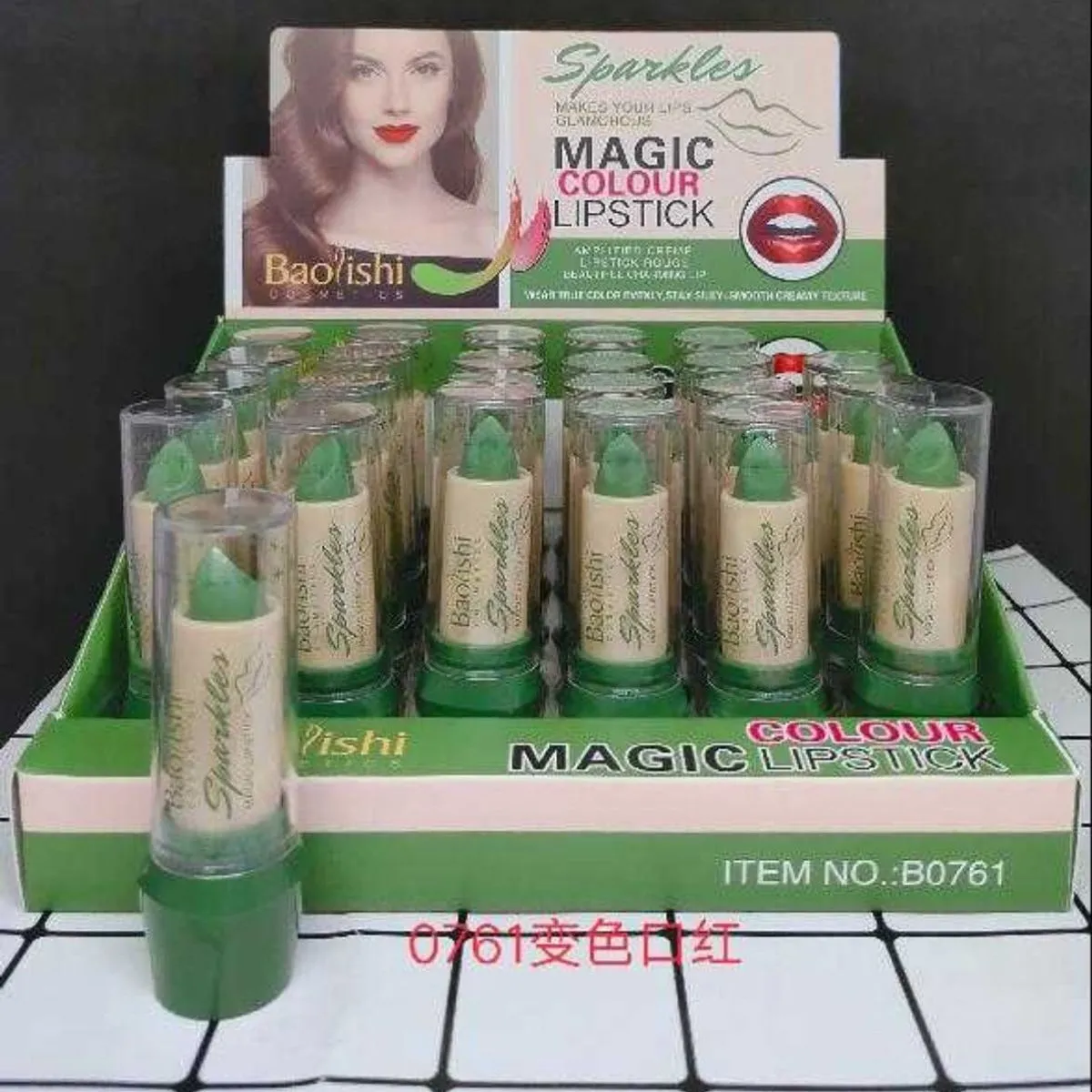 Magic Colour Lipstick Baolishi Zielona Pomadka Utleniająca 24szt