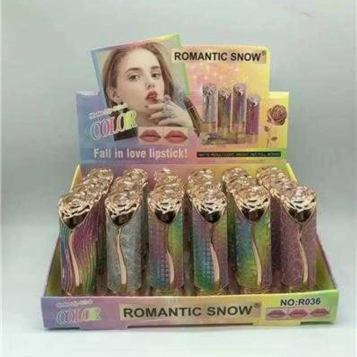 Pomadka Romantic Snow R036, ozdobne etui, tęczowy efekt, 24 szt.