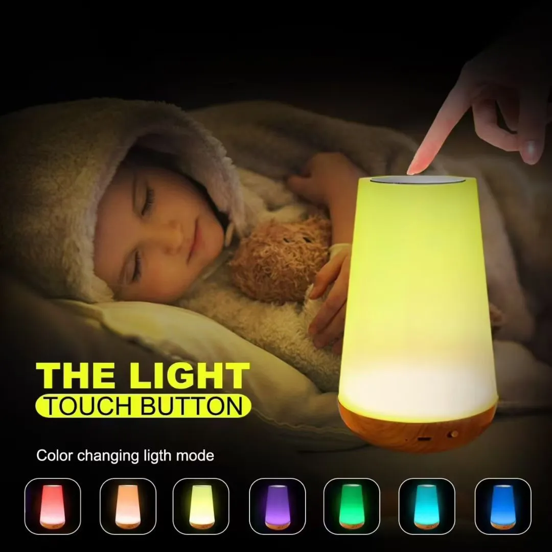 Lampka nocna LED dotykowa RGB, podstawa drewnopodobna, 6 szt