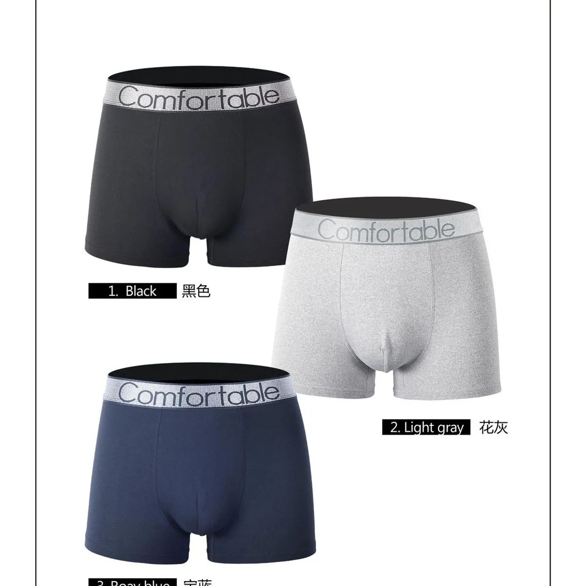 Bokserki męskie Comfortable 3 szt. S-XXL szary/czarny/granatowy