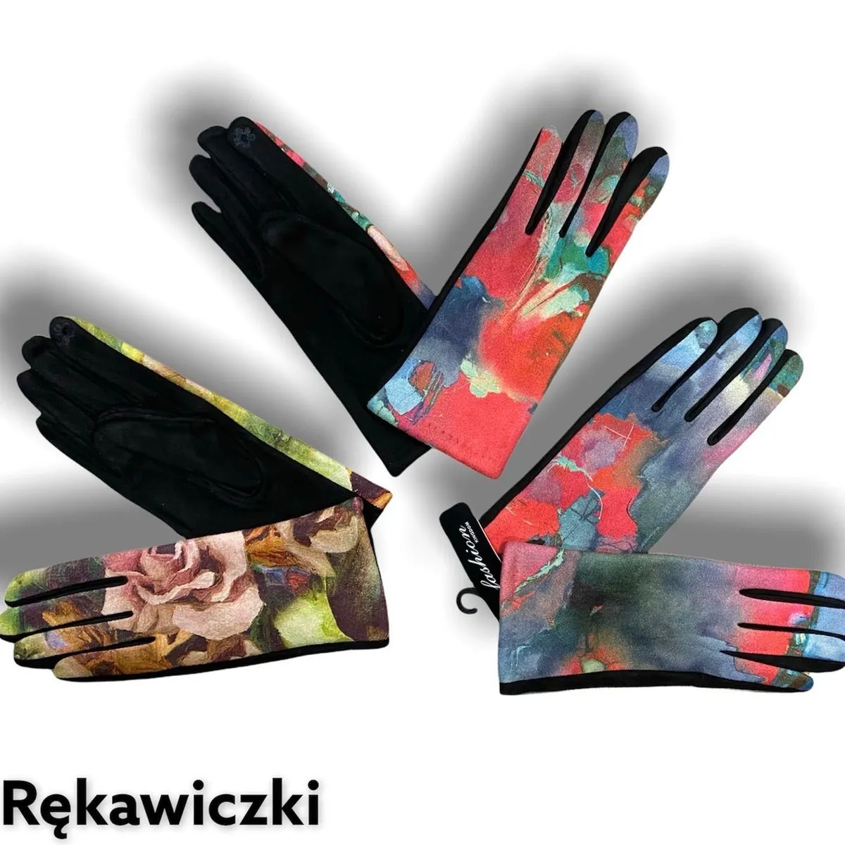 Rękawiczki damskie z wzorami kwiatowymi