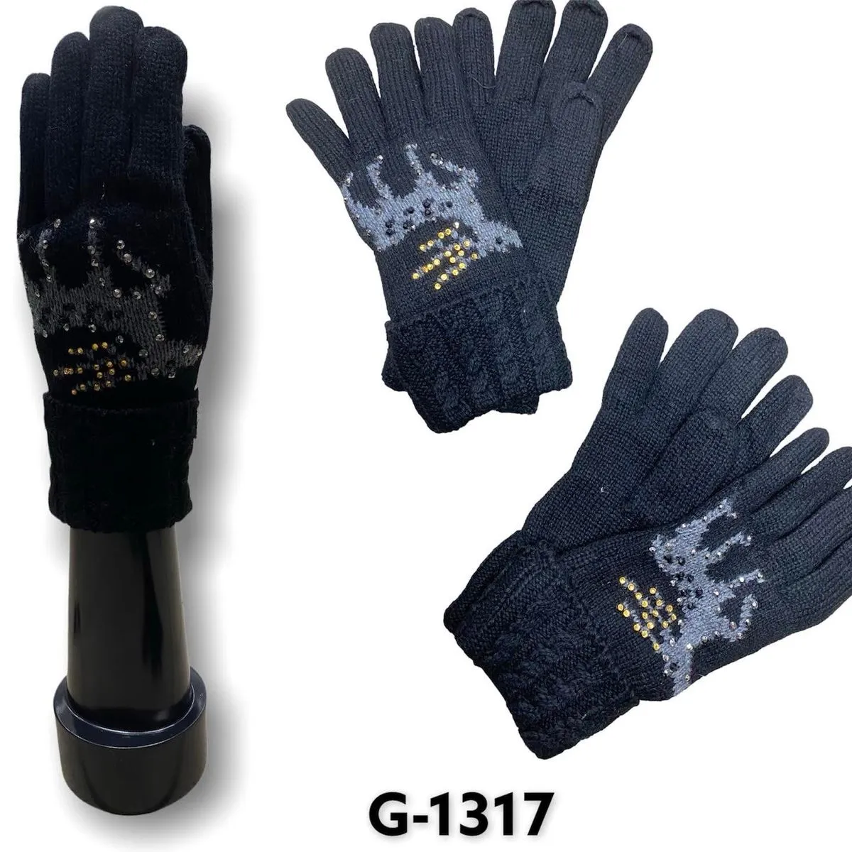 Rękawiczki damskie czarne z ozdobami G-1317