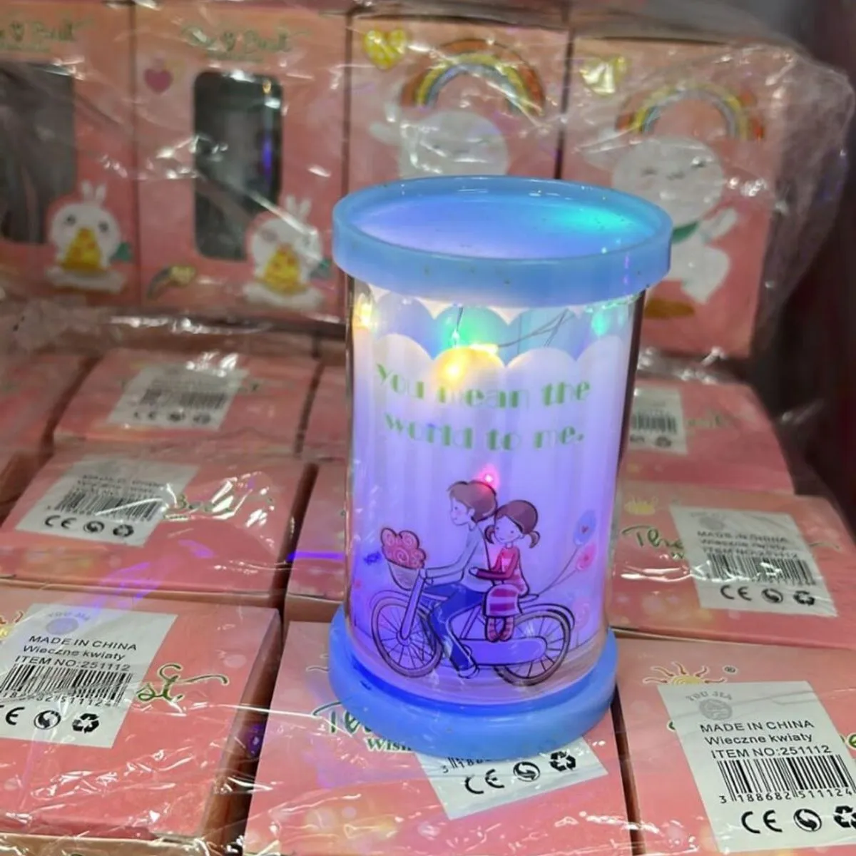 Pudełko Dekoracja LED z rowerzystami, niebieskie