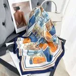 Szaliki damskie wzorzyste niebiesko-pomarańczowe