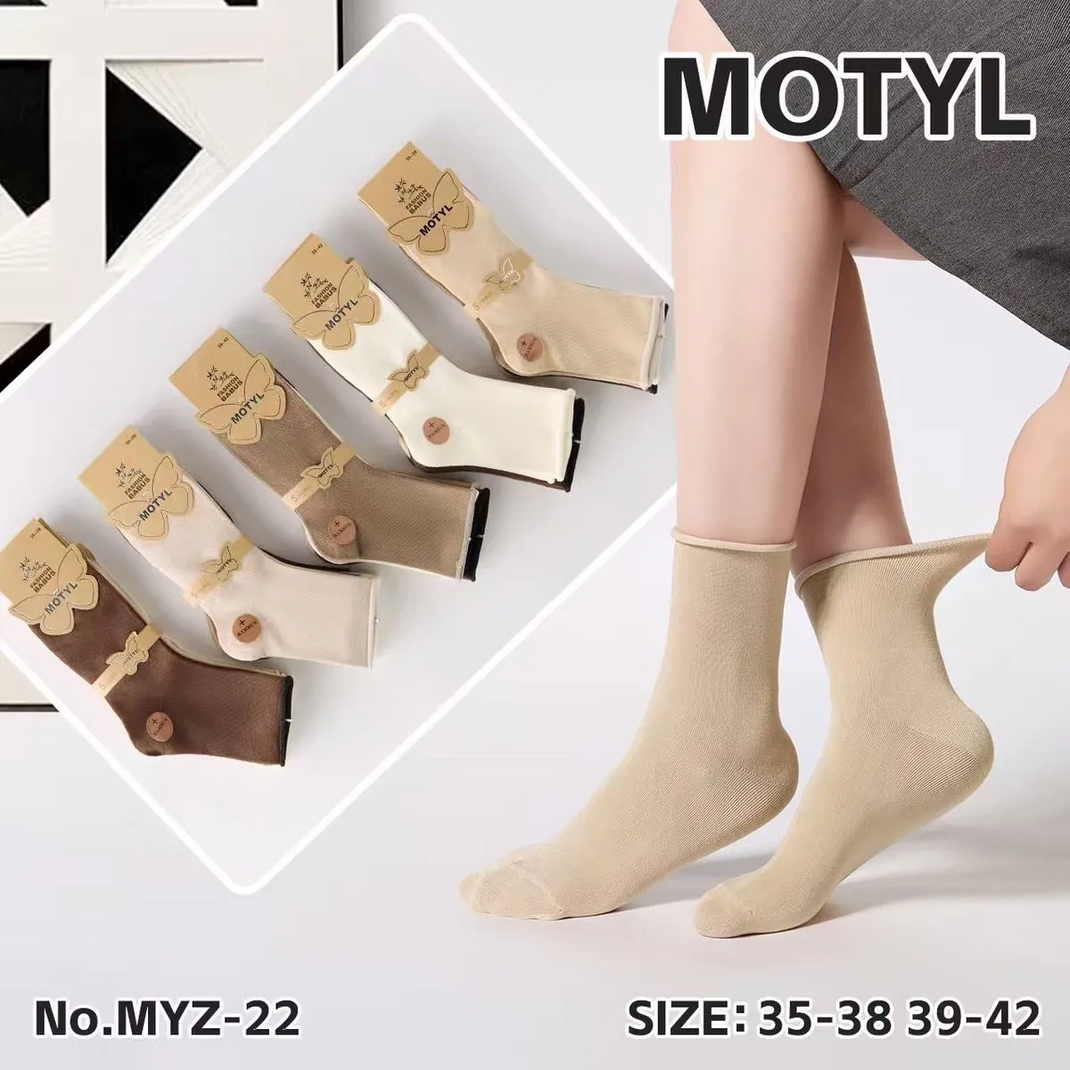 Skarpetki damskie Motyl z kokardą beżowe 35-38/39-42