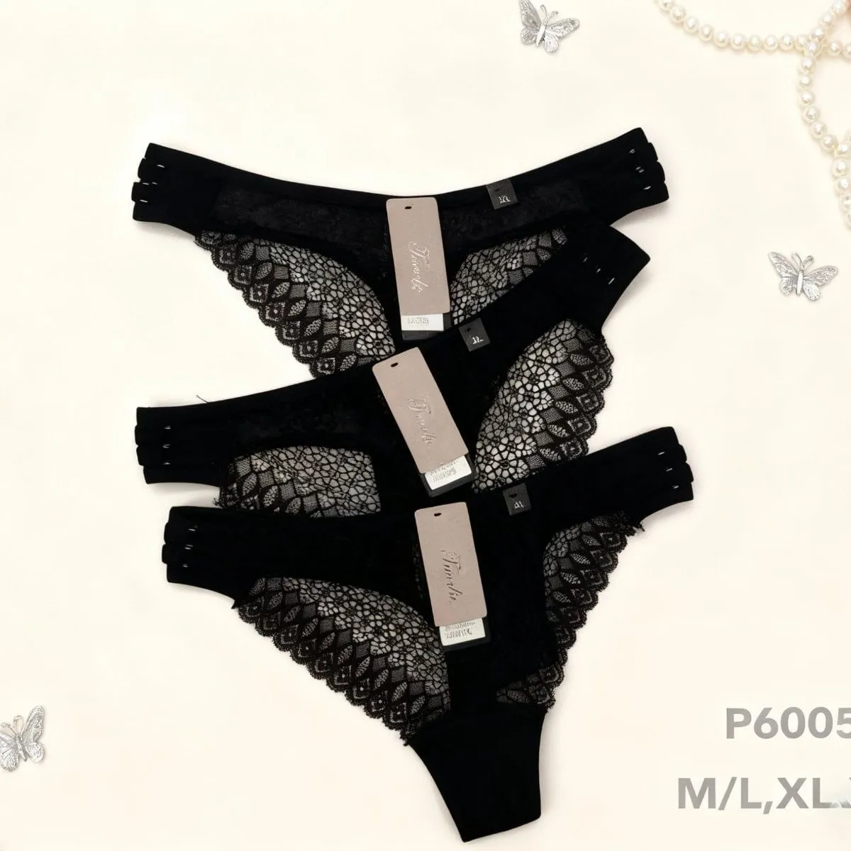 Majtki damskie czarne koronkowe P6005 M/L/XL/XXL