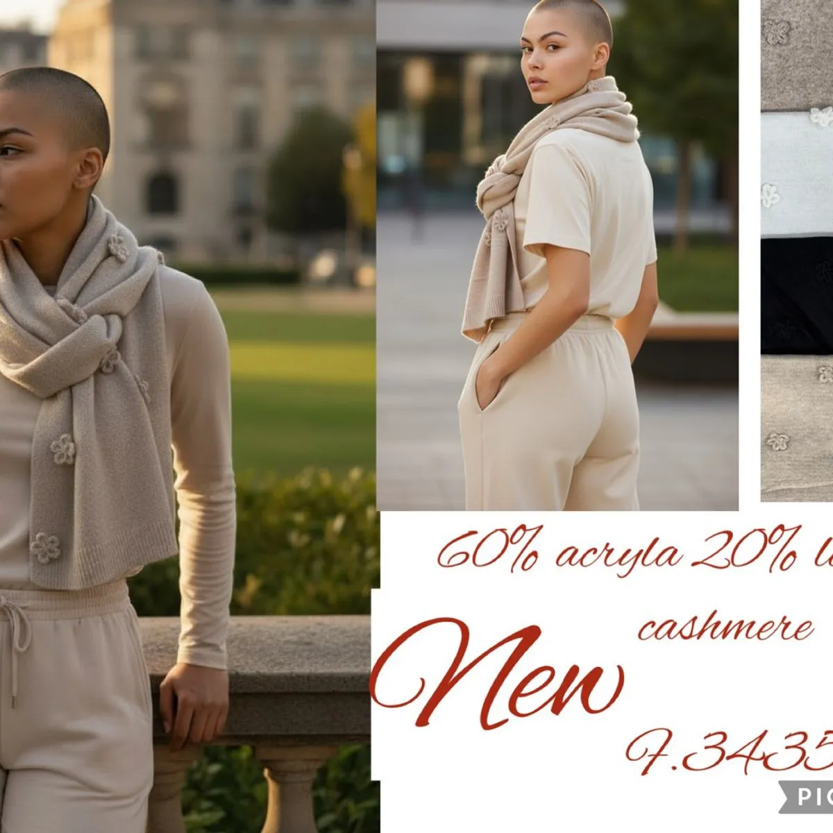 Szaliki damskie New Cashmere 60% akryl 20% lana 20% kaszmir