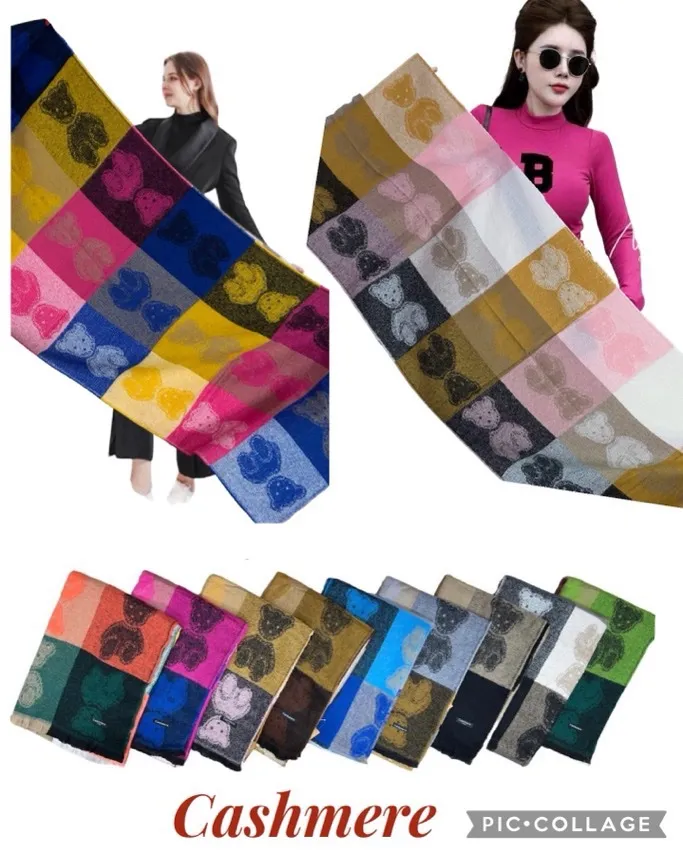 Szaliki damskie z motywem motyli cashmere multikolor