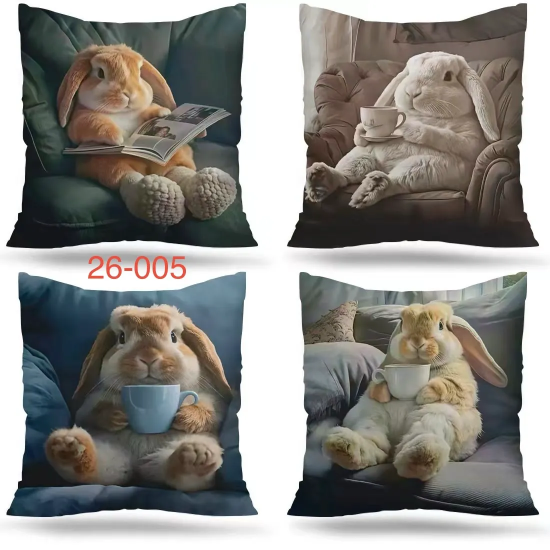 Poszewki 40x40 cm z królikiem 4 szt